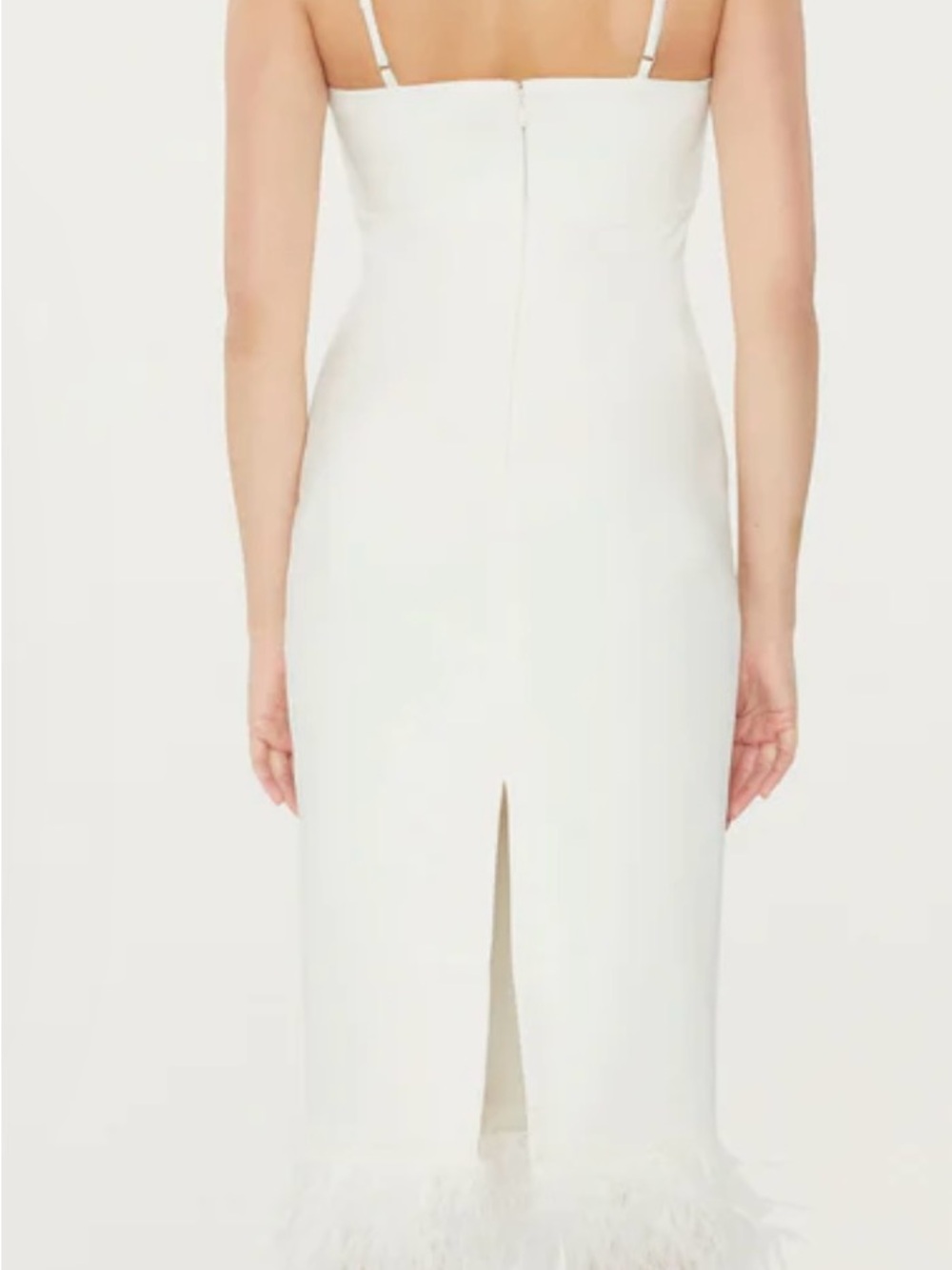 Likely White Strapless Feather-Hem Midi Dress with Crystal Accents - Picture 3 of 6